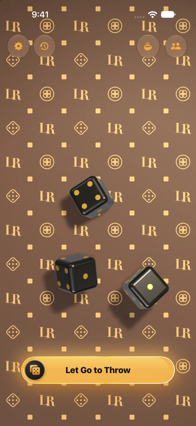 LuckyRoll: Onyx & Gold dice above the Heritage table while holding the roll button